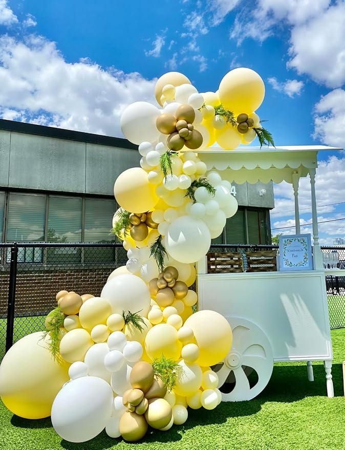 Yellow and White Balloons - 12inch Pastel Yellow Balloons Glitter Gold Confetti Balloon White Party Balloon for Sunflower Honeybee Theme Birthday Baby Shower Party Decorations, Indoor Outdoor