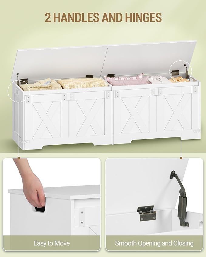 Hzuaneri 59" Storage Chest, Large Storage Trunk with 2 Hinges, Farmhouse Wooden Box Bench, Lift-Top Organizer Chest, Entryway Trunk for Bedroom, Living Room, White SB15003X