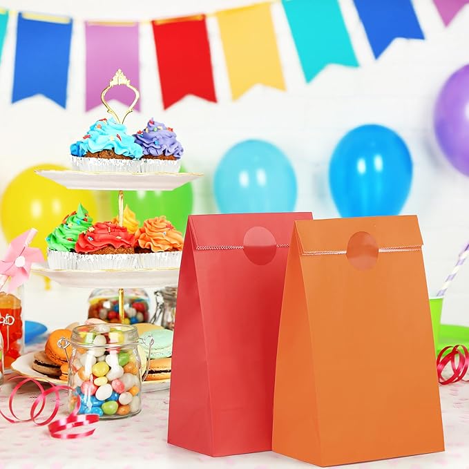 Cooraby 30 Pack Rainbow Gift Bags Candy Paper Bags with Stickers 5.1 x 3.1 x 9.4 Inches Snack Sweet Party Favor Bags for Birthday Wedding Party Anniversaries with 48 Stickers