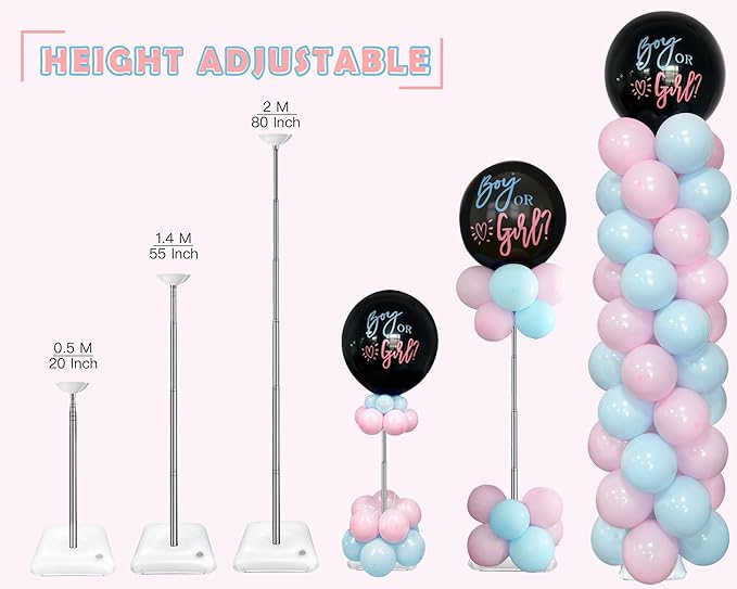 YALLOVE Balloon Column Stand, Set of 2 Balloon Stands for Gender Reveal Party Decoration (Include Balloons)