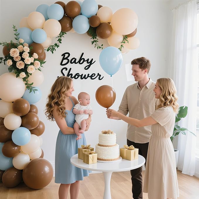Blue and Brown Balloon Arch Kit, 127pcs Nude Coffee Blue and Brown Balloons in Different Sizes for Bear Baby Shower Decorations Gender Reveal Boys Birthday Party Decorations