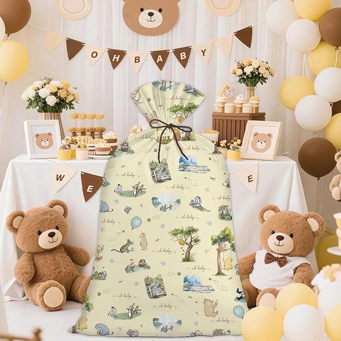 BBSTARING 2 Pcs Winnie Extra Large Plastic Gift Bag, Bear Oversized Favors Gift Bags, Pooh Large Gift Wrapping Bags for Baby Shower Gender Reveal Birthday, Party Favors Supplies Decoration, 56" x 36"