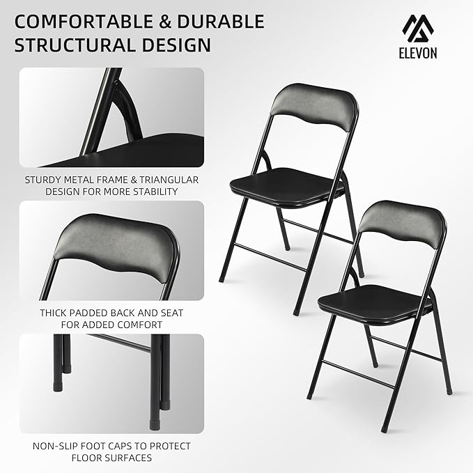 Elevon Folding Table Set with 6 Black Folding Chairs,6 Feet Heavy Duty Fold-in-Half Utility Table Sets for Picnic, Event, Training, Outdoor Activities, at Home and Commercial Use