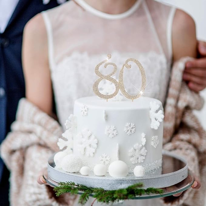 Bling Crystal Rhinestone 80 Birthday Cake Topper - Best Keepsake | 80th Party Decorations Gold