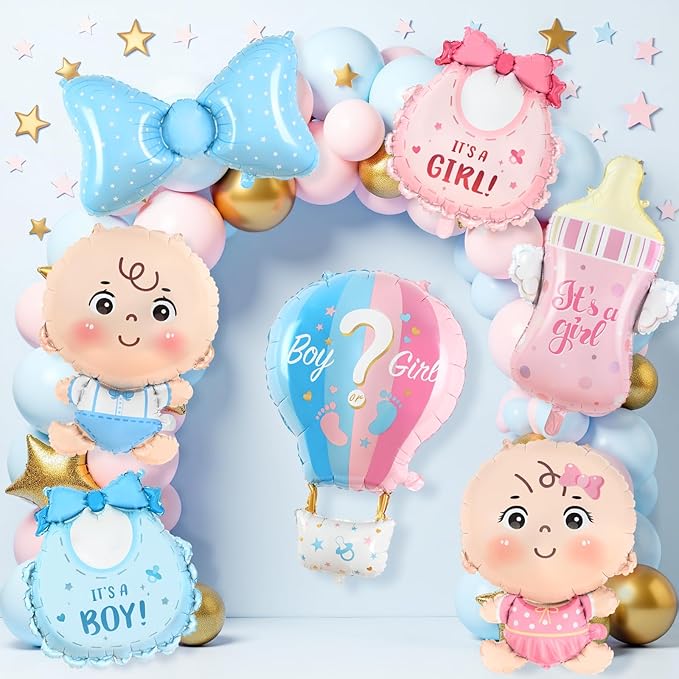 Gender Reveal Decoration Set - Includes Boy or Girl Baby Shower Foil Balloon for Boy or Girl Baby Shower Party Decoration 9 Pcs