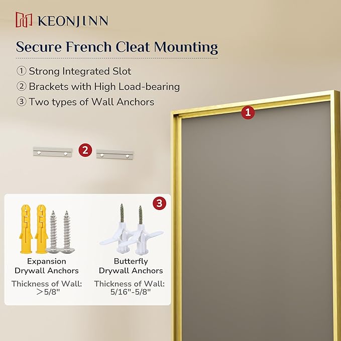 Keonjinn 72" x 36" Gold Bathroom Mirror, Decorative Metal Frame, Safe Beveled Tempered Glass, Shatterproof, Modern Farmhouse Large Rectangle Wall-Mounted Mirror for Living Room, Dining Room