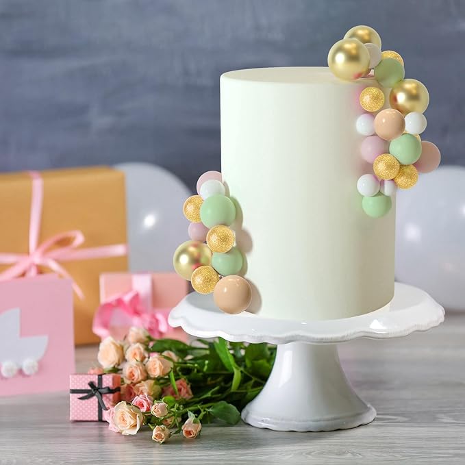 ASTARON 50 Pcs Ball Cake Topper Sticks Mini Balloons for Cake Decorating Supplies Foam Balls Cake decorations for Baby Shower Cake Birthday Cake Toppers Decorations (Light Brown，Green)