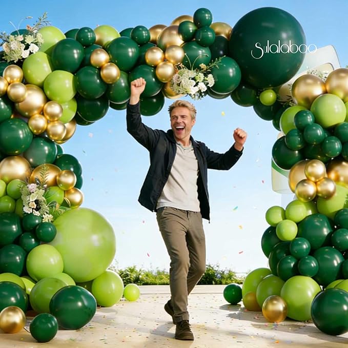 Green Balloons Arch Kit 155Pcs Different Sizes of 18 10 5 Inch Latex Dark Light Green Metallic Gold Balloon Garland for Birthday Anniversary Graduation Jungle Party Decorations