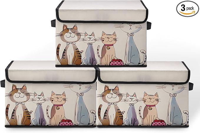 Stackable Storage Bins with Lids,Closet Organizers Fabric Box for Home and Office,Blanket Clothes Organizers,Under Bed Storage Containers 3 Pack