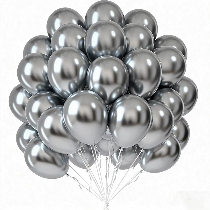 Metallic Silver Balloons 50 pcs 12 Inch Chrome Silver Latex Balloons for New Year, Wedding, Baby Shower, Gender Reveal, Easter, Anniversary, Birthday, Christmas Party Decoration