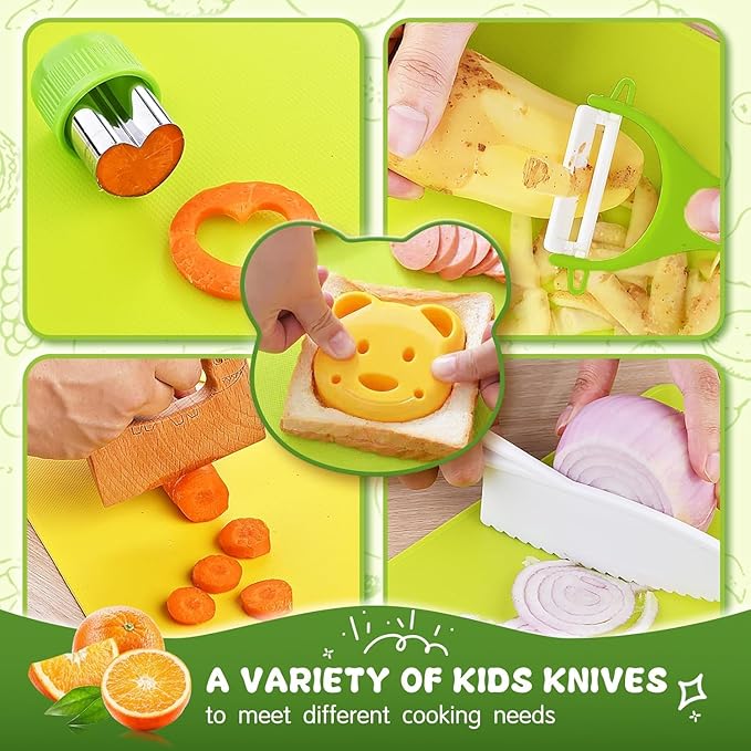 Montessori Kitchen Tools for Toddlers-21PCS Kids Cooking Sets Real-Montessori Cooking Set for Toddlers Kids Chef Set with Children Safe Knives Cutting Set