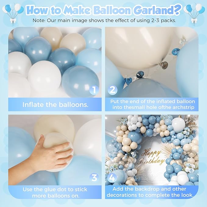 Dusty Blue White Sand Balloons Garland Arch Kit 152pcs Dusty Blue Sand White Baby Blue White Latex Balloon Arch Kit for Birthday Baby Shower Wedding Gender Reveal Anniversary Party Decorations