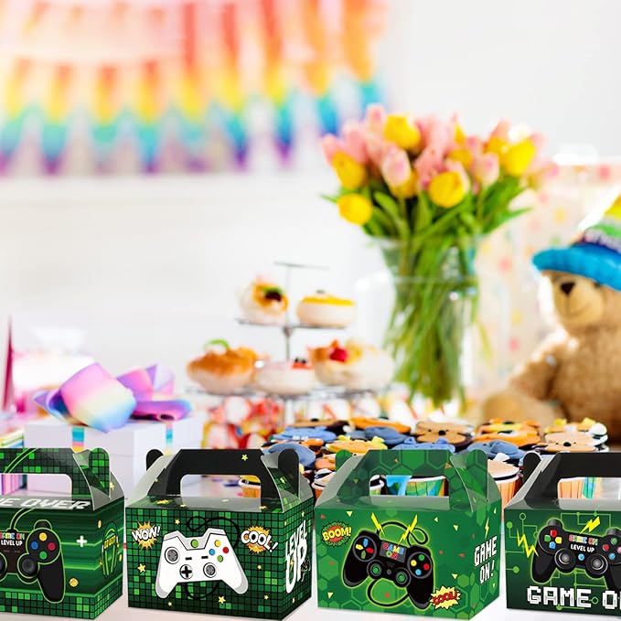 24 Pack Video Game Party Boxes Gamer Party Favor Candy Treat Bags Gaming Birthday Goodies Valentine's Day Gift Boxes for Kids Birthday Baby Shower Party Decorations Supplies