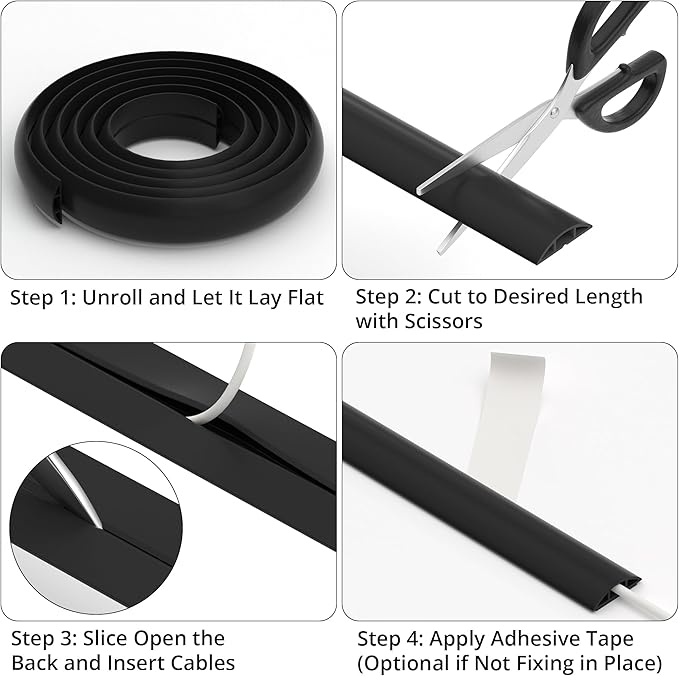 ZhiYo 10ft Cord Covers for Wires on Floor, Cord Hider Floor Hide Extension Cords, Soft PVC Cable Cover Cable Protector, Cable Cavity W0.62in, H0.31in, Gray Oak Wood