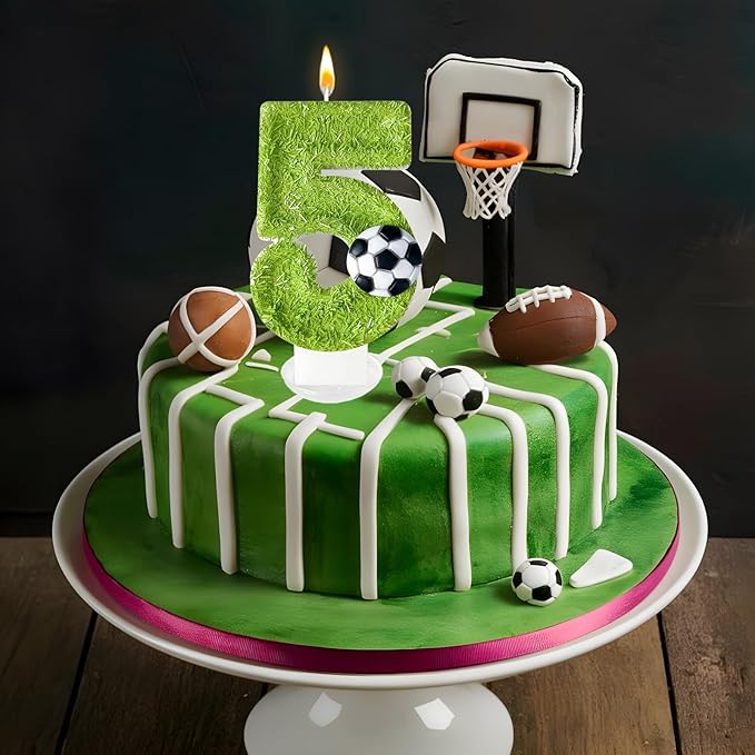 5th Birthday Candles，Soccer Birthday Decorations，Suitable for Girl and boy Cake Toppers, Wedding Cakes, Anniversaries, Party Celebrations, Birthday Decorations