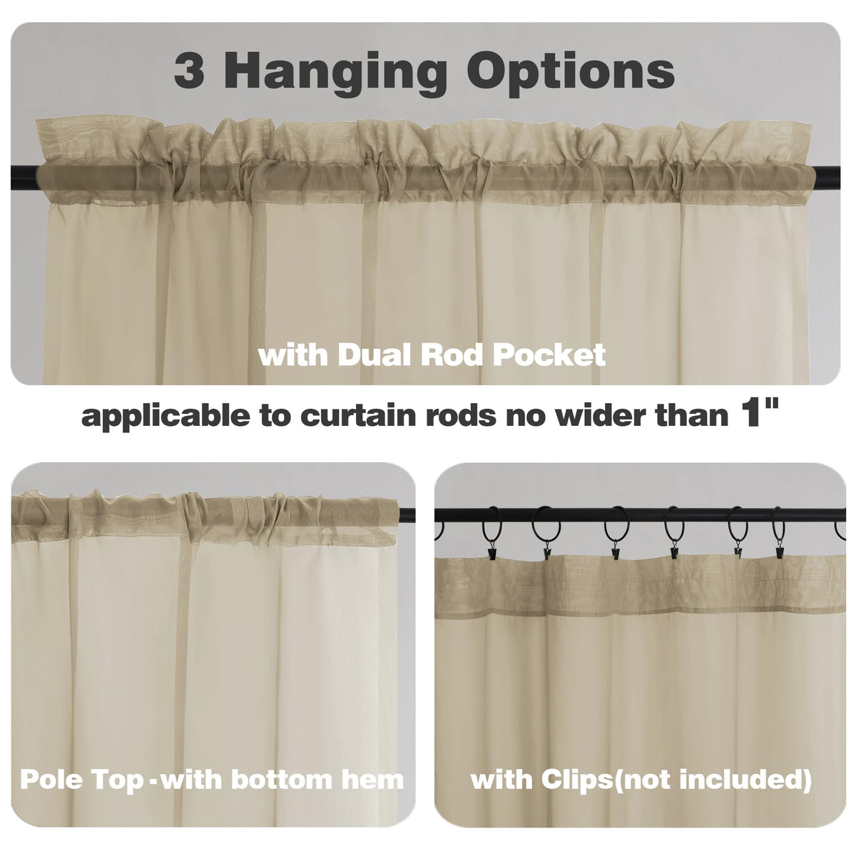 Sheer Taupe Valances for Windows 2 Pack (2 Count)