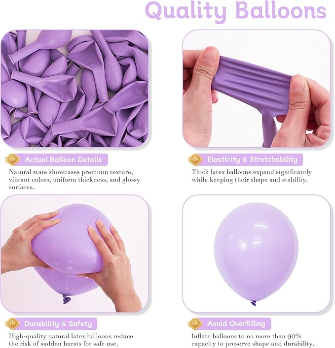 Purple Balloons 125 pcs Lavender Balloons Light Purple Balloon Different Sizes of 18 12 10 5 Inch Pastel Purple Balloon Arch Kit Balloon Garland for Birthday Party Baby Shower Wedding