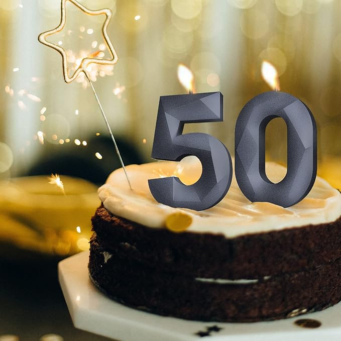 Number Birthday Candles(7 Candle Black) 3D Diamond Shape 7th Happy Birthday Cake Topper Decorations for Boy Men Birthday Wedding Anniversary Celebration Theme Party Supplies