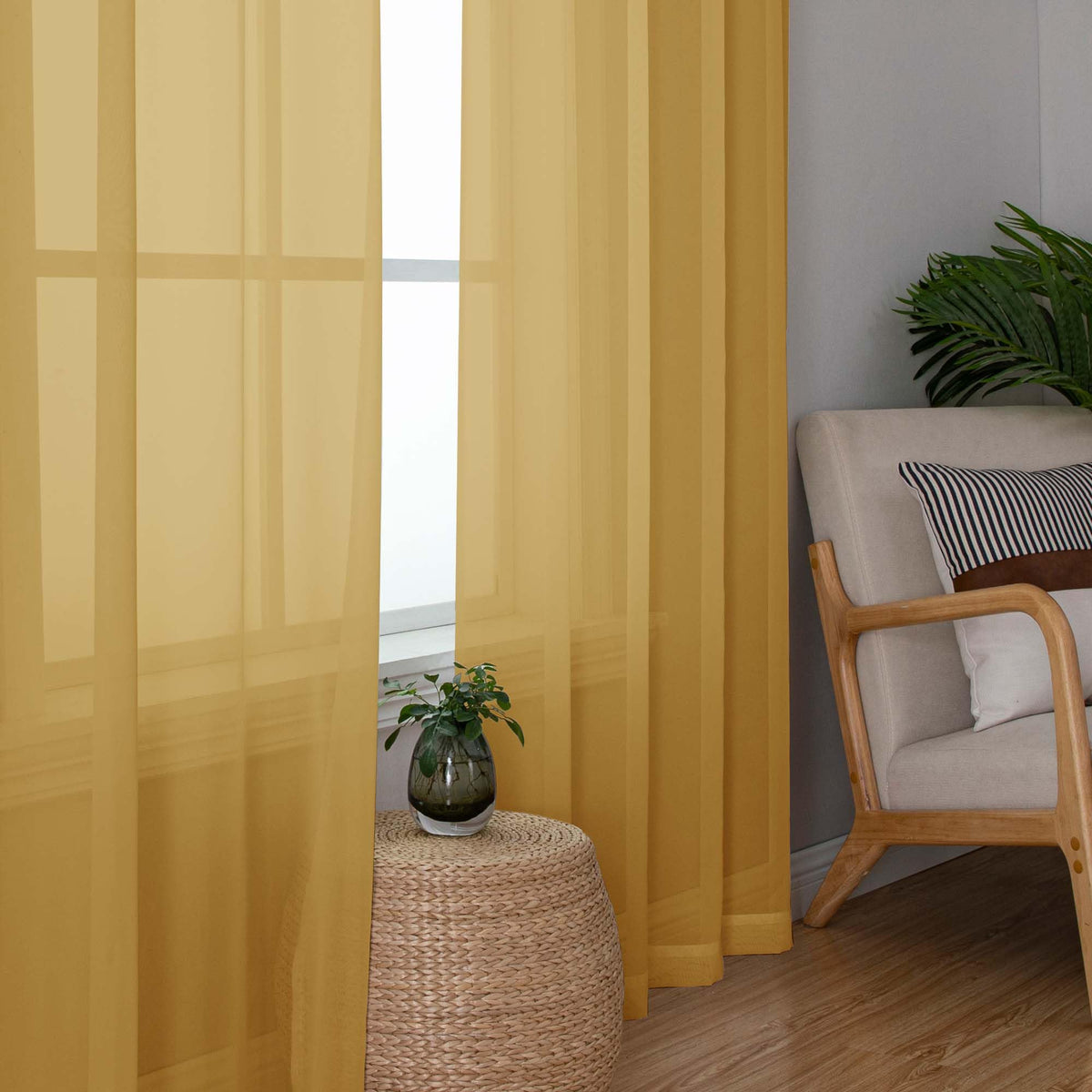 Gold Sheer Curtains 84 inches Long 2 Panels Set (2 Count)