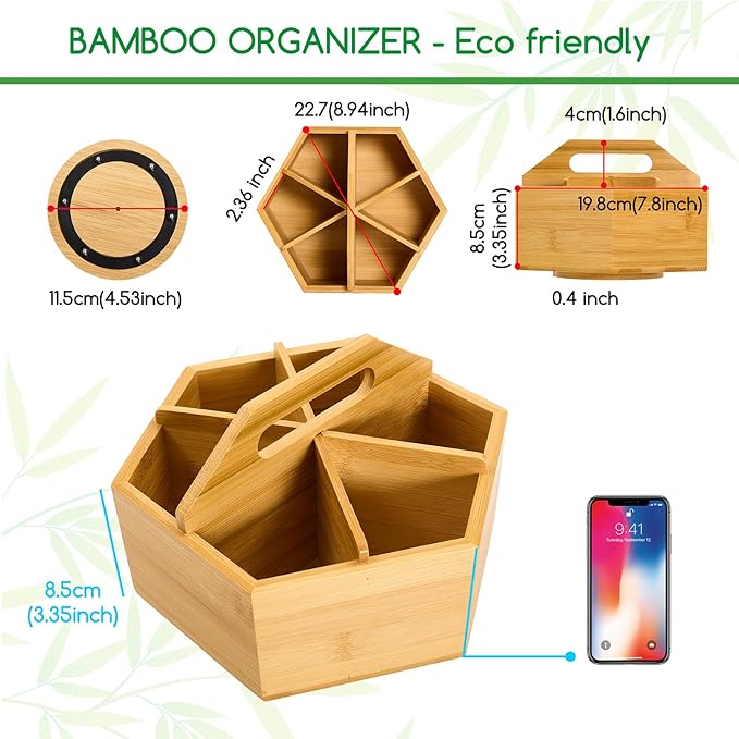 MEEDEN Bamboo Rotating Art Supply Desk Organizer: Pen & Pencil Holder for Desk- Desktop Storage for Markers, Colored Pencils, Crayons, Paint Brushes, Office School Classroom