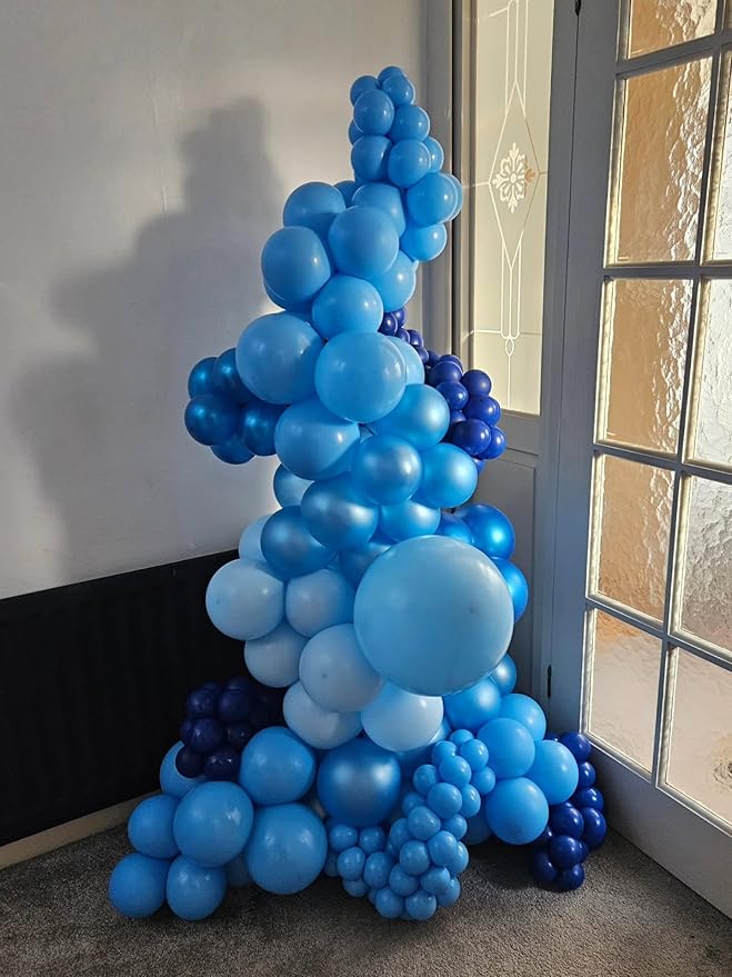 Blue Balloon Arch Kit, 102pcs Royal Blue Pastel Blue Metallic Blue Difference Sizes Latex Balloons with 16ft Tape Strip & Dot Glue for Baby Shower, Birthday, Graduation Decoration