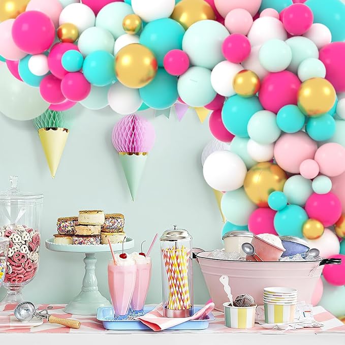 Teal Blue Rose Red Pink Green Balloon Garland Arch Kit - Pastel Green Teal Blue Hot Pink Gold Balloons for Anniversary Birthday Baby Shower Wedding Tea Party Decorations