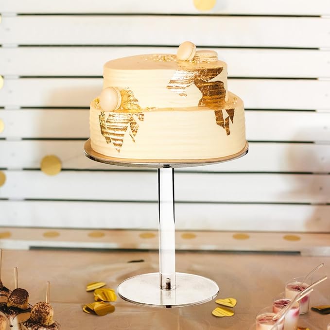 WILLSIN Acrylic Cake Stand, Round Cake Stands for Dessert Table, Clear Cupcake Stand for Birthday Party, Pastry Candy Pizza Display Riser for Wedding Event (Medium)