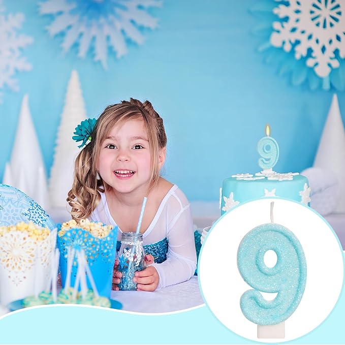 Blue Birthday Candles - Number 9 Candle for 9th Birthday Decorations for Girls Boys, Sky Blue Cake Decorations Sweet Theme Party Supplies