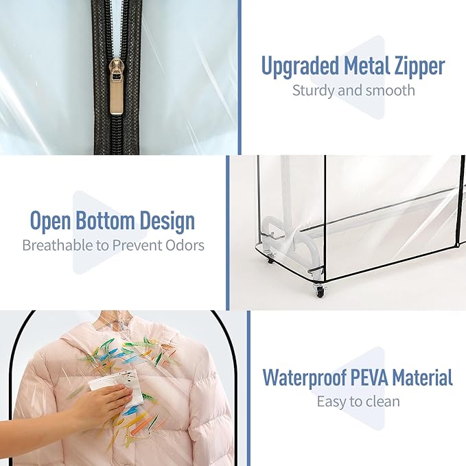 Clear Garment Rack Cover 47" L x 20" W x 60" H, Clothes Rack Cover with Reinforced Zipper, Waterproof PEVA Dustproof Protection – Cover Only, Rack Not Included