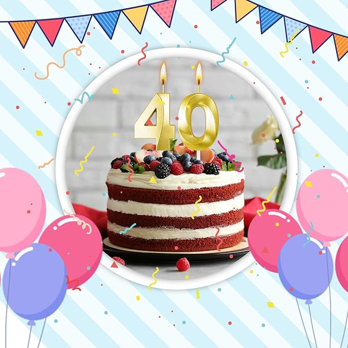 40th Birthday Candles for Cake,Birthday Decorations for Him Her,Number Candles for Cake Toppers Party Anniversary