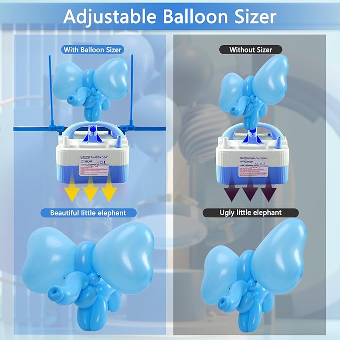 QIPUMP Balloon Pump Electric,110V 600W Balloon Blower Inflator Dual Nozzle Air Pump Balloons Inflator for Decoration, Party, Sport,Gifts:2 Balloon Tying Tools