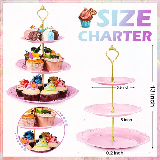 6 Sets Tea Party Decorations of 3 Tier Plastic Cupcake Stand Dessert Plates Cake Fruit Candy Display Tower for Wedding Birthday Baby Shower Tea Party Decorations(Round)