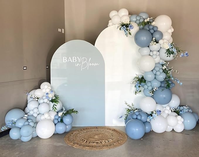 Dusty Blue Balloon Arch Kit, 102pcs Light Blue and White Difference Sizes Latex Balloons with 16ft Tape Strip & Dot Glue for Baby Shower, Birthday, Anniversary,Wedding Decoration