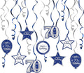 Happy 70th Birthday Blue & Silver Glitter Swirls Streamers Party Decorations - 15 Pcs 70th Birthday Hanging Swirls Streamers Kit,Cheers to Seventy Years Old Bday Party Sign.