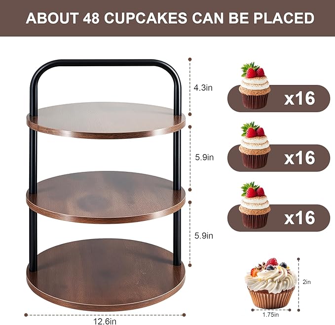 Wooden Cupcake Stand, 3 Tier Large Cupcake Tower Stand 50 Cupcakes, Dessert Stand Display for Party, Wedding, Birthday, Halloween, Farmhouse Decor