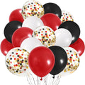 CANREVEL 50pcs 12 Inches Black Red Confetti Balloons Kit, Black Red White Party Balloons with Ribbons for Birthday, Wedding, Baby Shower, Graduation Decorations