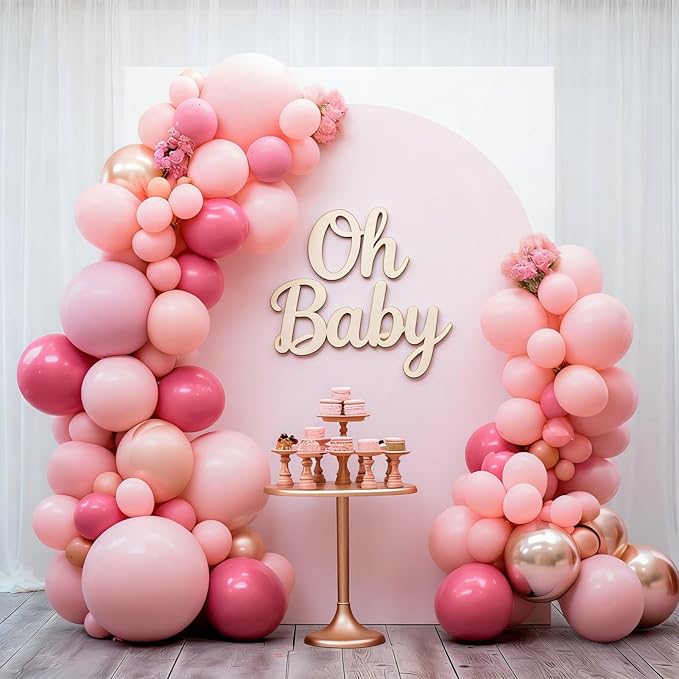 Valentines Day Decorations 155Pcs Rose Red Macaroon Pink Metallic Chrome Gold Latex Balloon Garland Arch Kit for Birthday Anniversary Wedding Romantic Bridal Shower Galentines Day Decor
