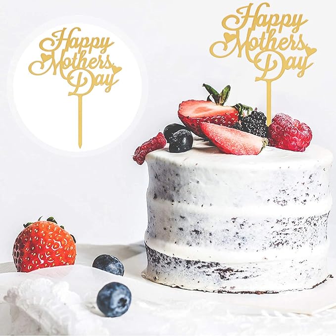 Mother's Day Cake Topper, 10pcs Acrylic Happy Mother's Day Cupcake Topper for Birthday Party Decoration Supplies (Gold)