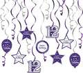 Happy 12th Birthday Purple & Silver Glitter Swirls Streamers Party Decorations - 15 Pcs 12th Birthday Hanging Swirls Streamers Kit,Cheers to Twelve Years Old Bday Party Sign.