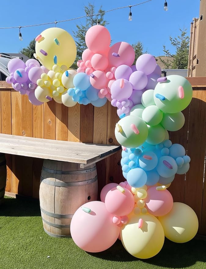 Pastel Balloon Arch Garland Kit - Ice Cream Balloon Arch Pastel Rainbow Balloons, Candy Ice Cream Foil Balloons for Birthday Baby Shower Party Decorations, Photo Backdrop