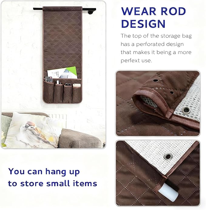 Sofa Armrest Organizer Non-Slip Arm Chair Bedside Caddy Storage Organizer for Recliner Couch with 5 Pockets for Cell Phone TV Remote Control Magazines (DARK BROWN)