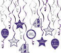 Happy 41st Birthday Purple & Silver Glitter Swirls Streamers Party Decorations - 15 Pcs 41st Birthday Hanging Swirls Streamers Kit,Perfect for 41st Bday Party Sign.
