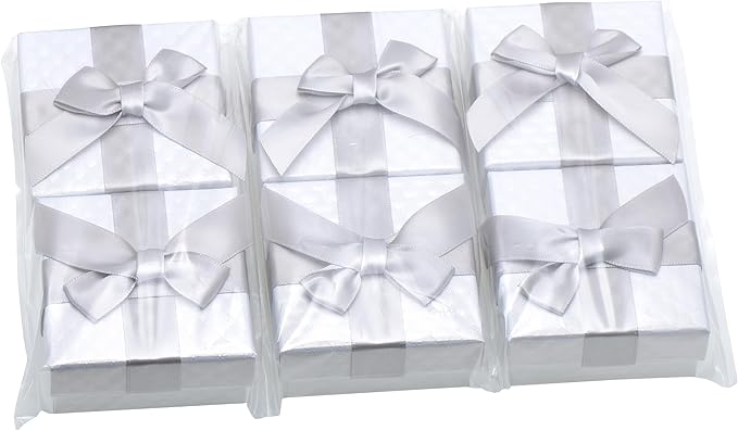 Pearl Miner 2.8 x 2.8 x 1.4 Inches Jewelry Gift Boxes with White Ribbon Bow, 6 Pack