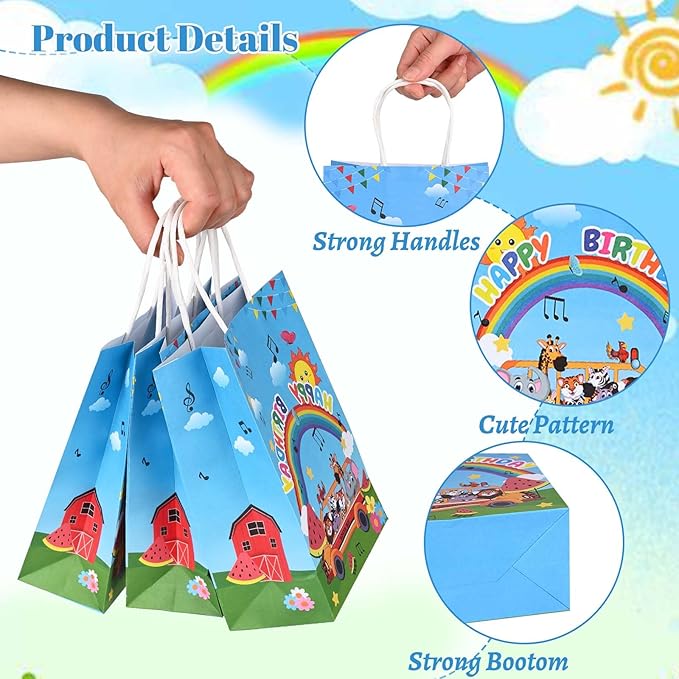 24 Pack Cartoon Melon Birthday Party Favor Bags Watermelon Musical Tones Rainbow Patterned Gift Bags with Handles for Melon Party Decor