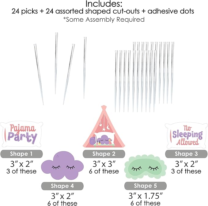 Big Dot of Happiness Pajama Slumber Party - Dessert Cupcake Toppers - Girls Sleepover Birthday Party Clear Treat Picks - Set of 24