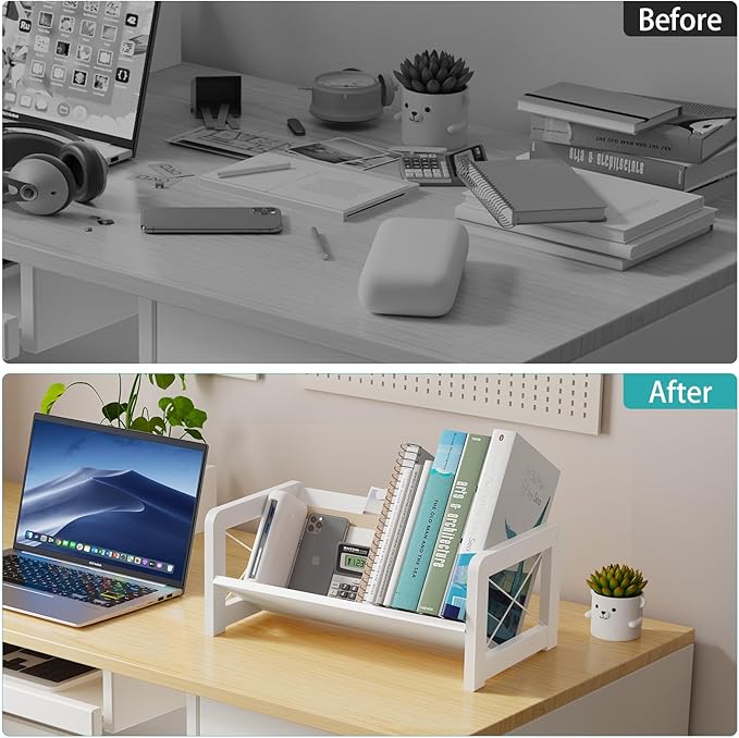 ELITEROO Mini Bookshelf for Desk, Desktop Bookcase, Single Cookbook Shelf, Tabletop Book Storage Rack, Tiny Book Organizer for Book Display & Storage, White