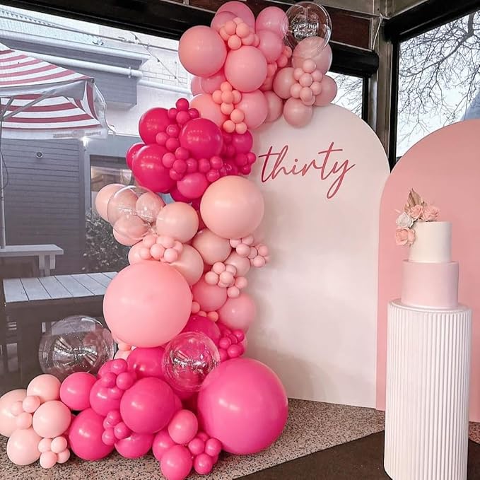 HILAVO Pink Mixed Balloons Set, 12 Inch Hot Pink Pastel Light Baby Pink Metallic Pink Latex Balloons Party Balloons for Women Girls Birthday Baby Shower Princess Anniversary Party Decorations