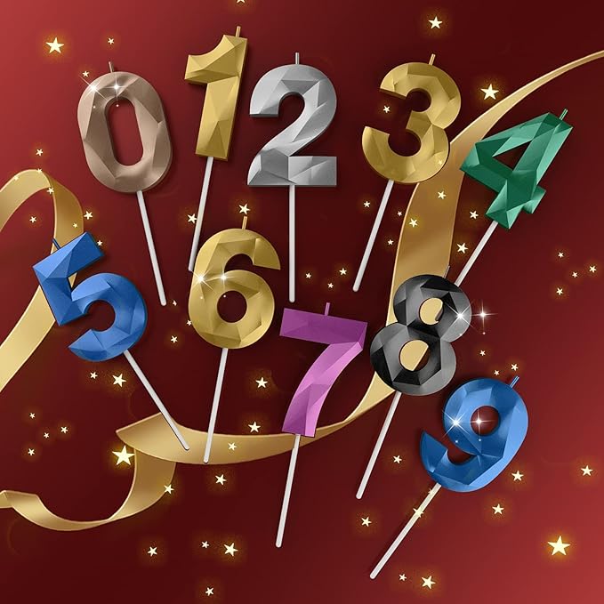 Number Birthday Candles(13 Candle Gold) 3D Diamond Shape Number Happy Birthday Cake Candles for Birthday Party Wedding Decoration Reunions Theme Party