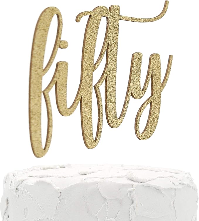 50th Birthday Cake Topper - fifty - Double Sided Gold glitter - Premium quality Made in USA