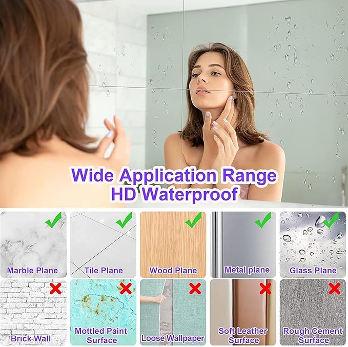 JUNEBRUSHS 8 Pack Self Adhesive Acrylic Mirror, 4X 6 Inch Mirror Tiles,Flexible Plastic Mirror Sheets Wall Stickers